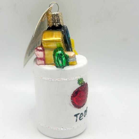 Old World Christmas Best Teacher Mug Hand Blown Glass Christmas Ornament w Tags - Picture 2 of 5